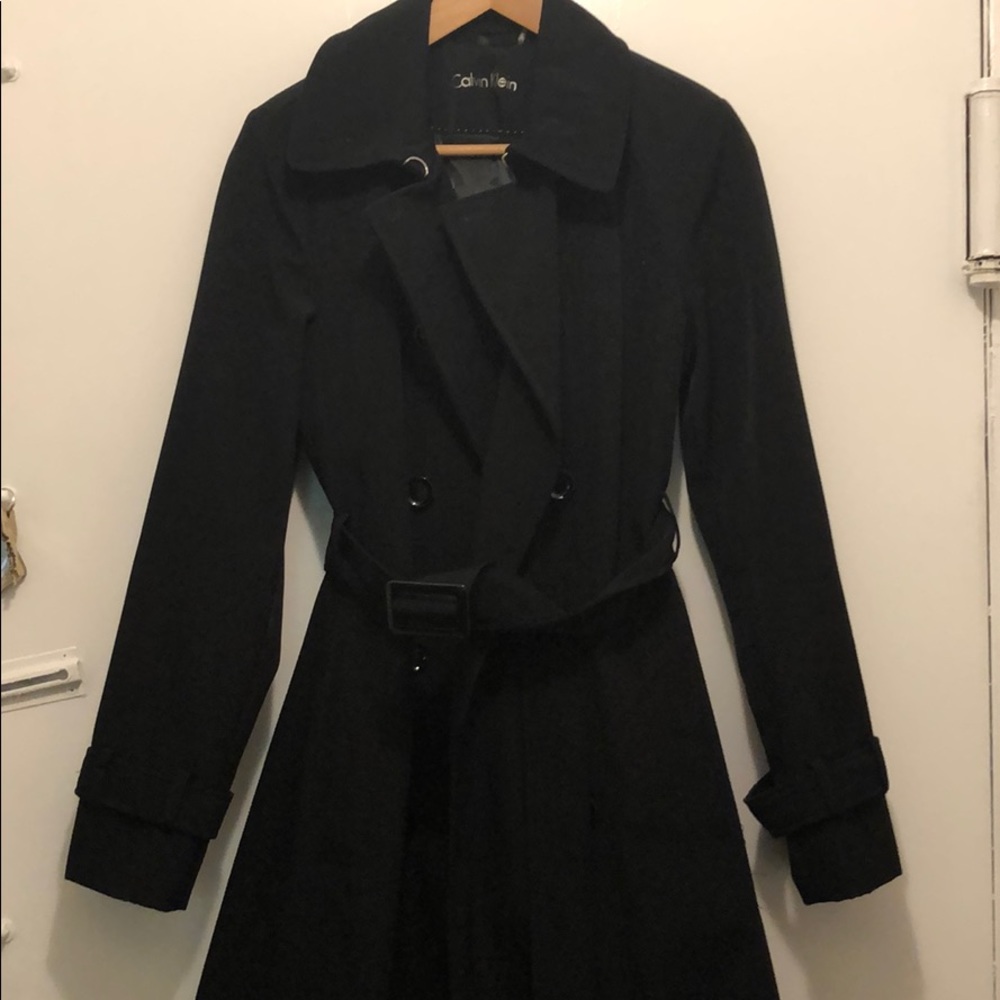Black waterproof trench by Calvin Klein